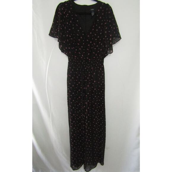 MSK Black Floral Jumpsuit sz M Boho Vintage Y2K Fairy Goth Punk 90s Romantic - Picture 1 of 9